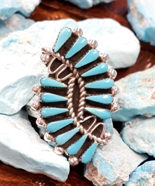 Bague amérnden Zun fat man avec ncrustaton d'argent sterlng turquose en grappe talle 7